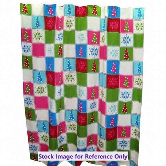 Style Selections Christmas Shower Curtain w/Snowflake Hooks Pink. Blue, Green - Picture 9 of 9